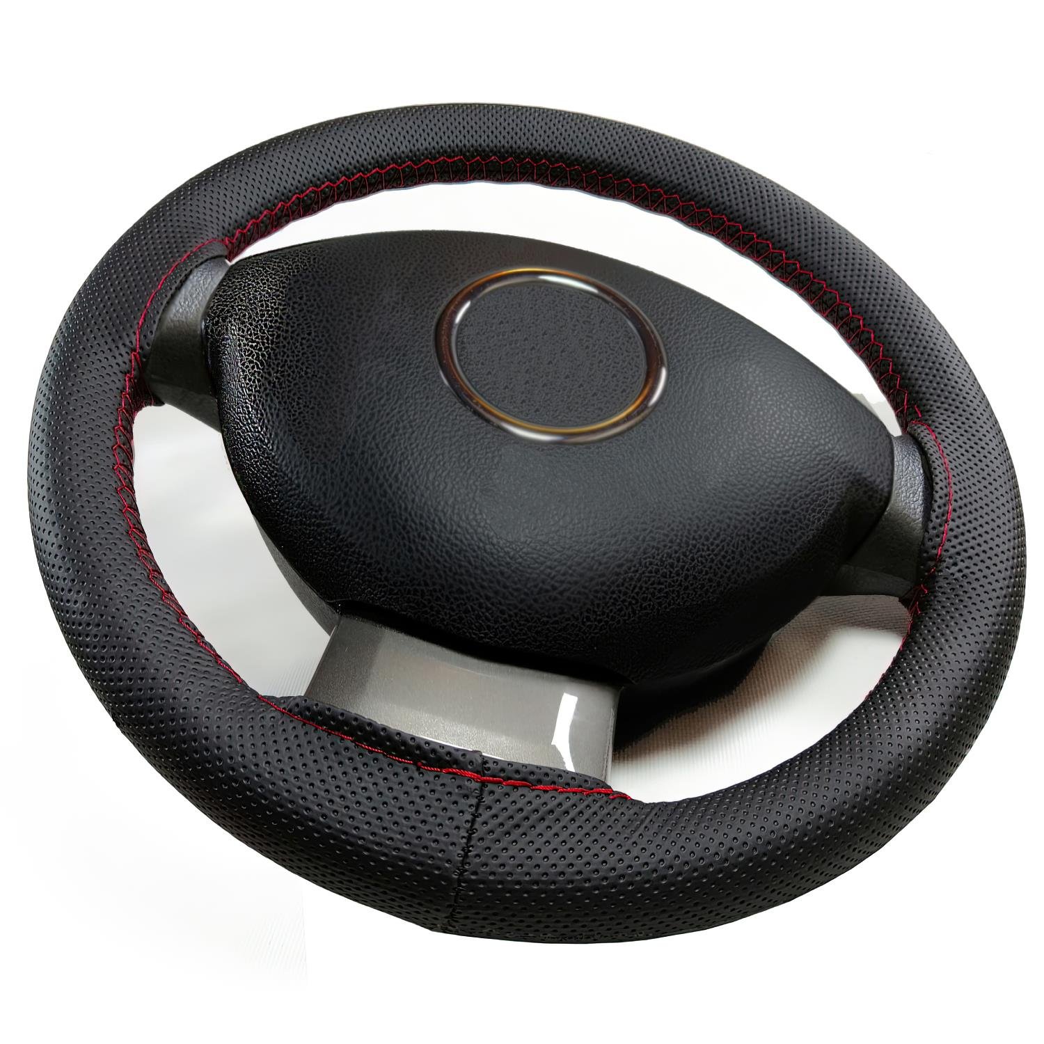 Wentt Noktalı Siyah Deri Kırmızı Dikiş Direksiyon Kılıfı