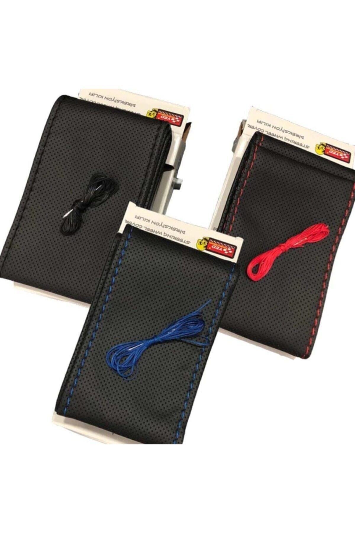 Mavi Dikişli Deri Dikme Direksiyon Kılıfı