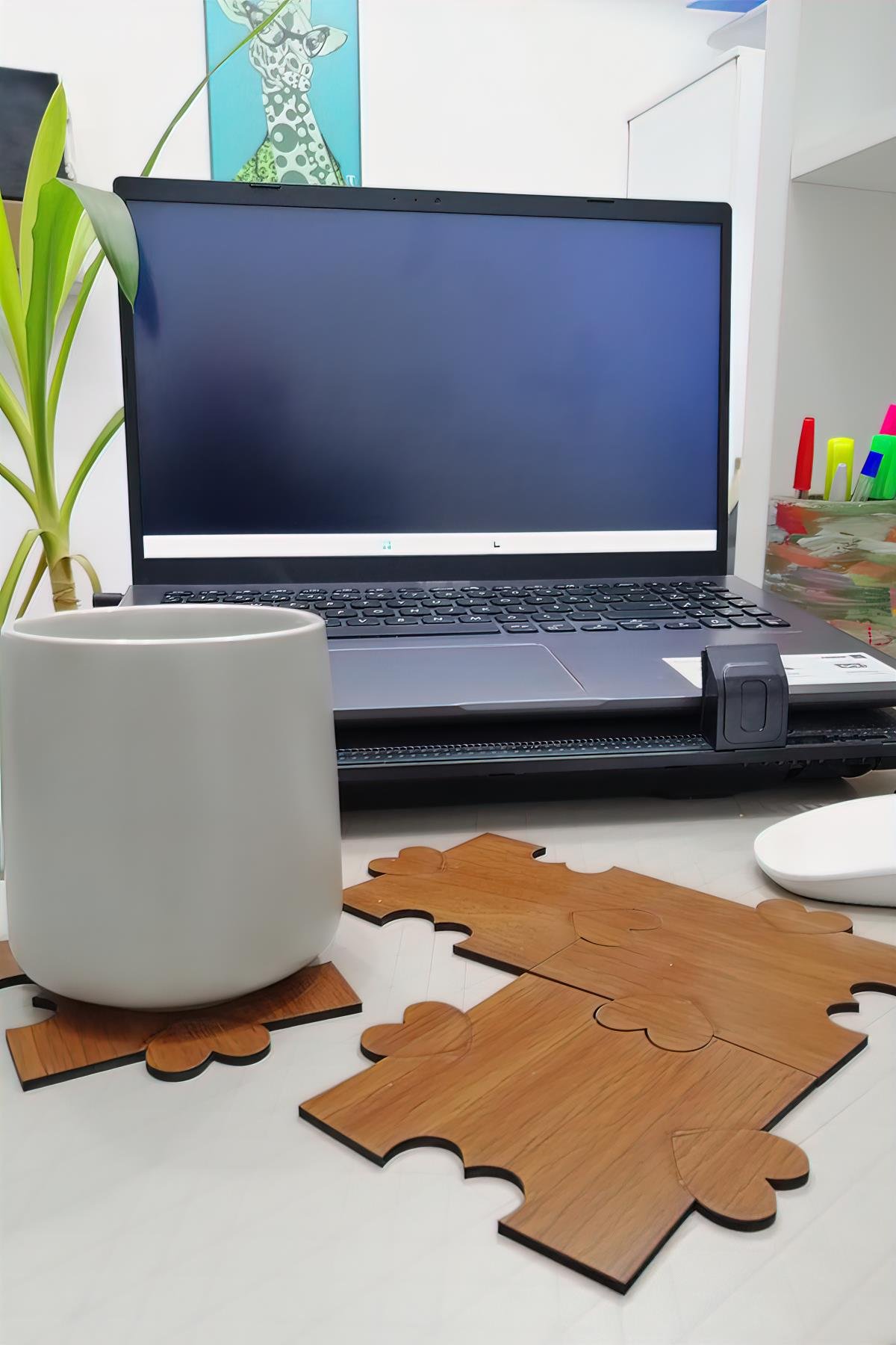 4 Adet Dekoratif Bardak Altlığı Kalp Desenli