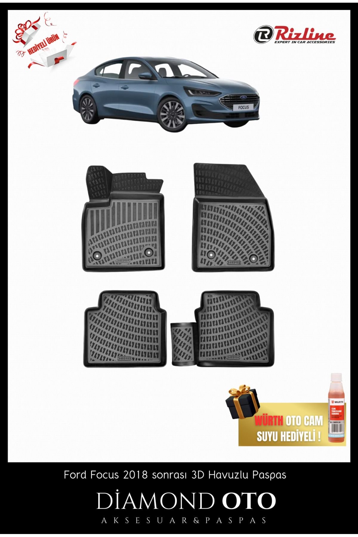 Ford Focus Sedan 3d havuzlu paspas 2018-201-2020-2021-2022-2023-2024-2025